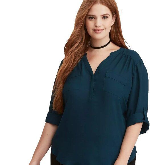 Torrid 4X TEAL Blue Green Harper 3/4 Sleeve Plus Size Top Blouse Tunic Pullover - Picture 15 of 15